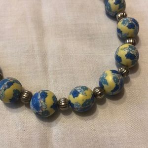 Yellow & Blue Painted Bead Necklace